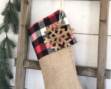 CHRISTMAS STOCKING - Red Buffalo Plaid and Burlap