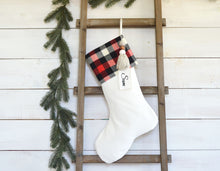 CHRISTMAS STOCKING  - Red, Black & White Buffalo Plaid  and Velvet