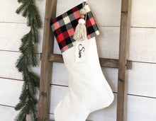 CHRISTMAS STOCKING  - Red, Black & White Buffalo Plaid  and Velvet