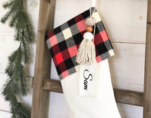 CHRISTMAS STOCKING  - Red, Black & White Buffalo Plaid  and Velvet