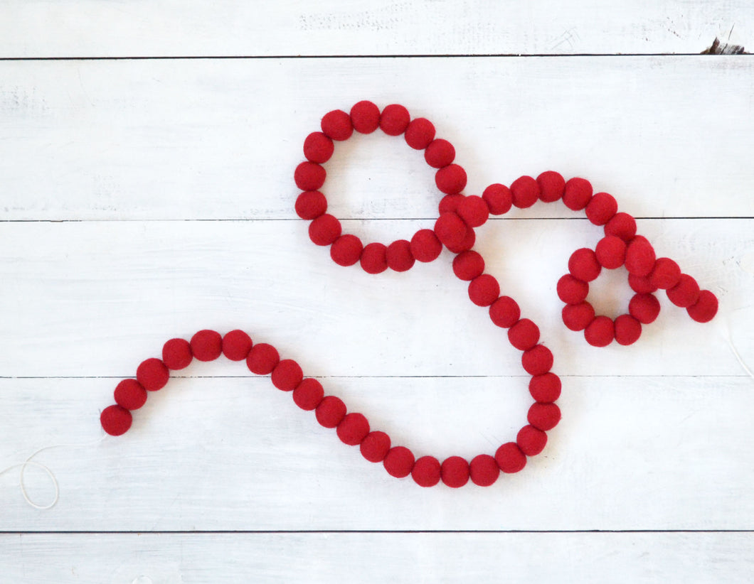 Felt Ball Garland - Red 2cm