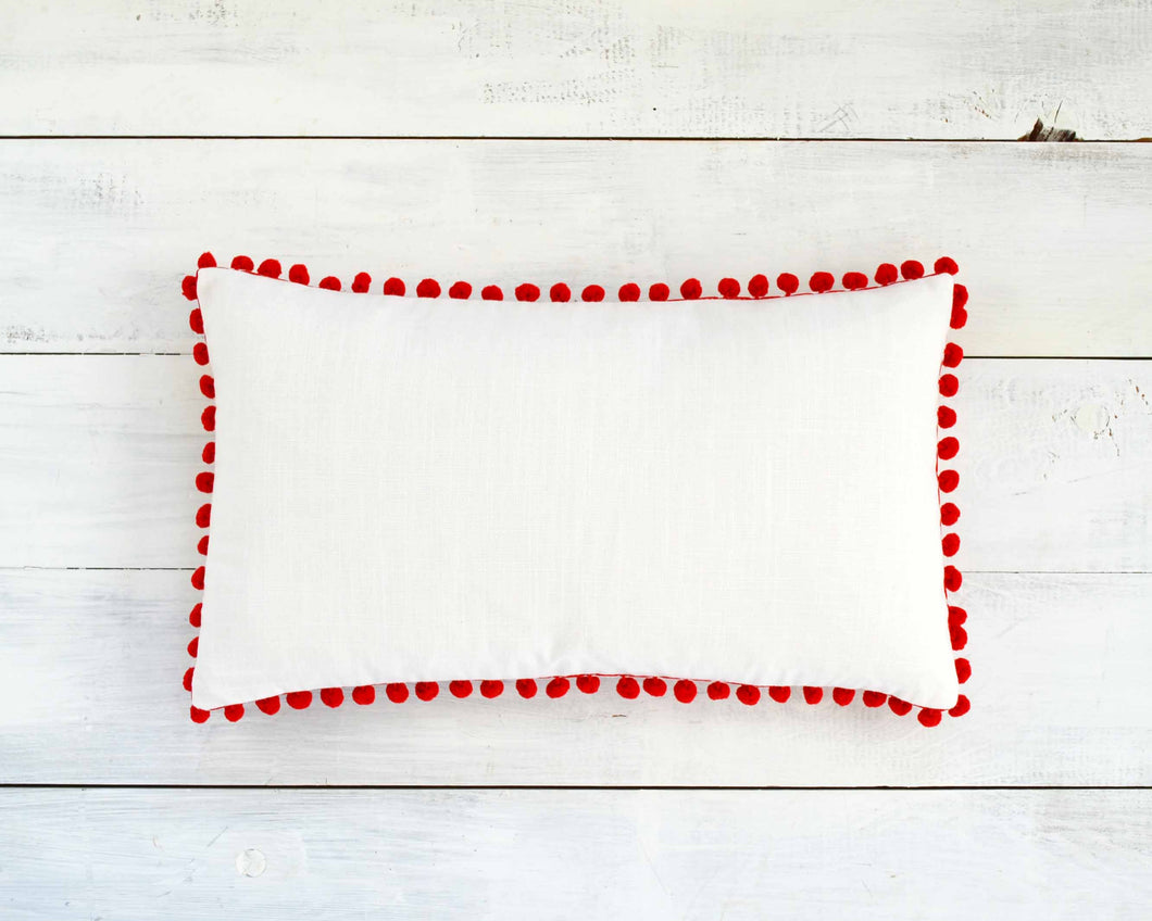 Red Pom Pom Pillow Cover