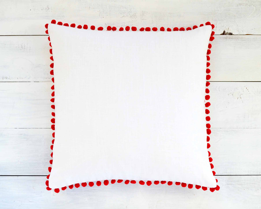 Red Pom Pom Pillow Cover