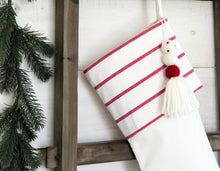 CHRISTMAS STOCKING  - White & Red Stripe and Velvet