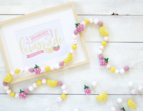 Felt Ball Garland - Strawberry Lemonade