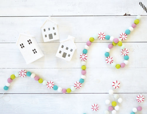 Felt Ball Garland - Whimsical Peppermints