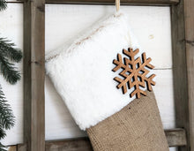 CHRISTMAS STOCKING - White Faux Fur and Burlap
