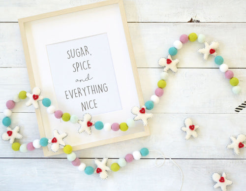 Felt Ball Garland - Whimsical White Gingerbread