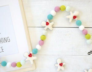Felt Ball Garland - Whimsical White Gingerbread