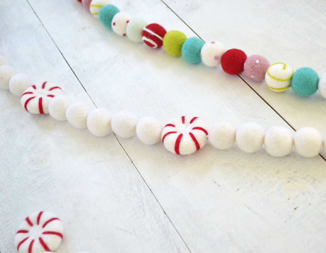 Felt Ball Garland - Peppermints