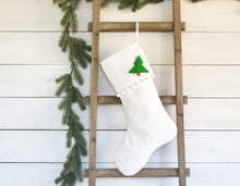 CHRISTMAS STOCKING  - White Pom Pom Trim and Velvet