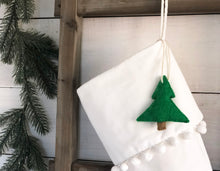 CHRISTMAS STOCKING  - White Pom Pom Trim and Velvet